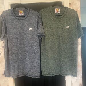 Pair of adidas Men’s Short-Sleeve Tee in Heather Blue and Heather Green